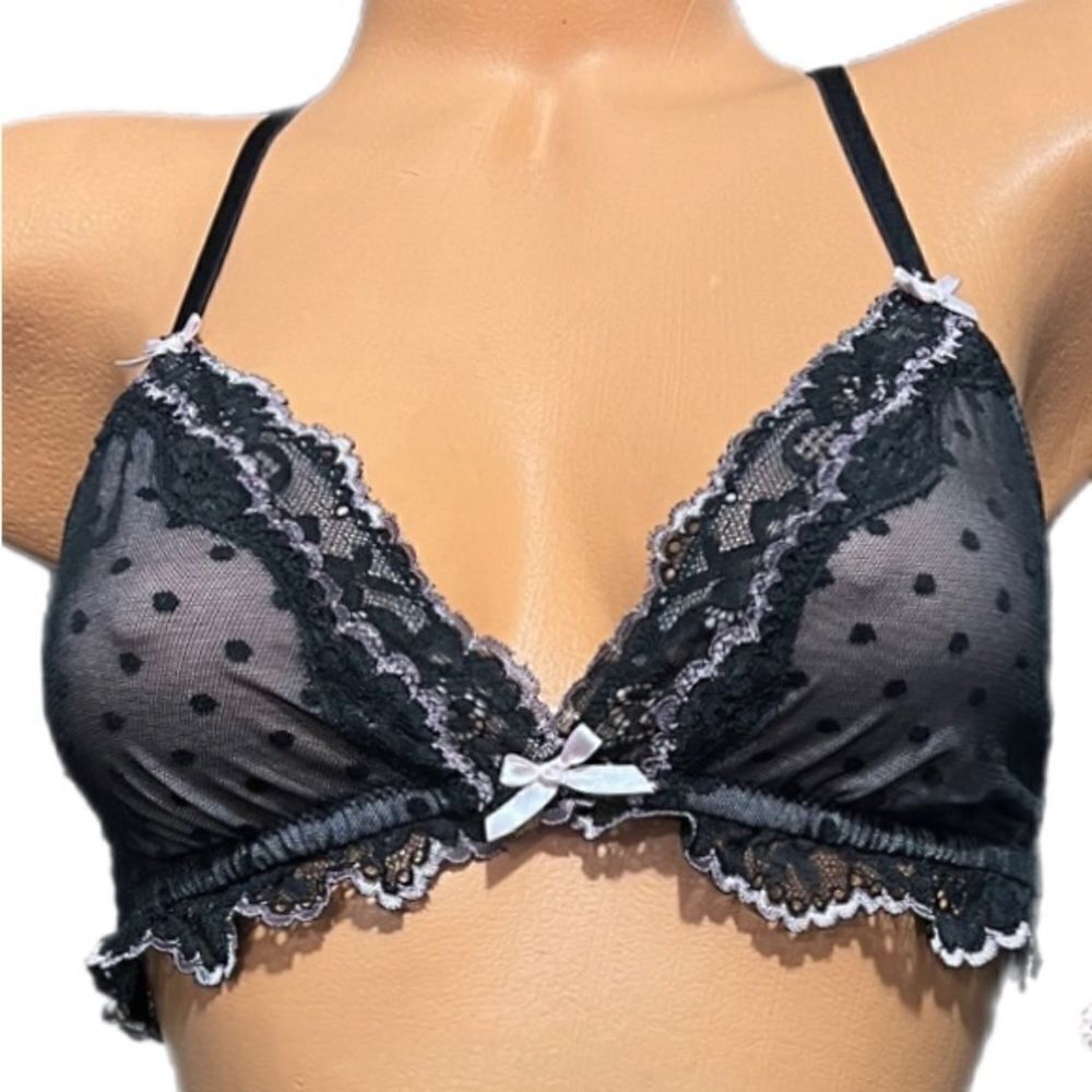 Victoria’s Secret sexy dot mesh racerback bralette bra Black